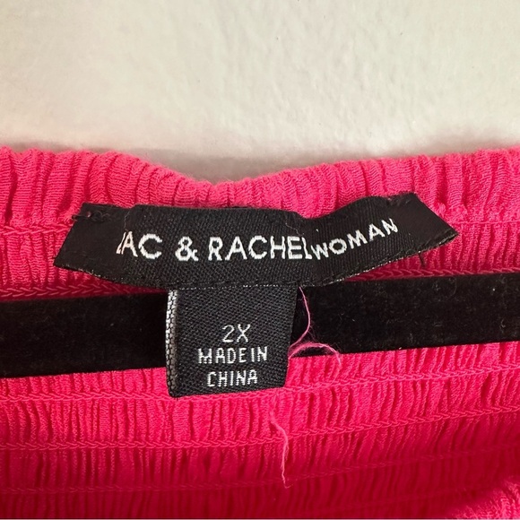 Zac & Rachel Woman 3/4 Ruffle Sleeve Hot Pink Peasant Style Top Sz 2X GUC - Picture 4 of 6